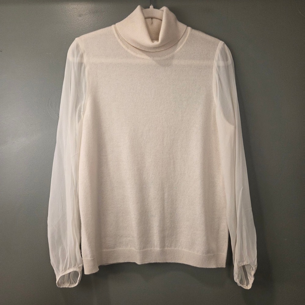 Misook Women's 100% Cashmere & Silk Turtleneck Sweater Lightweight Cream Size L